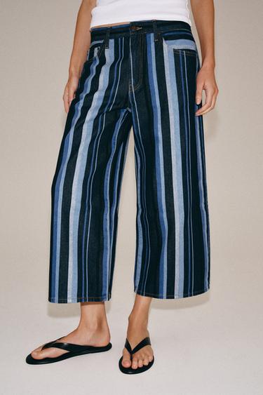 JEAN ZW COLLECTION JUPE-CULOTTE À RAYURES TAILLE NORMALE - Bleu de Zara - Image 3