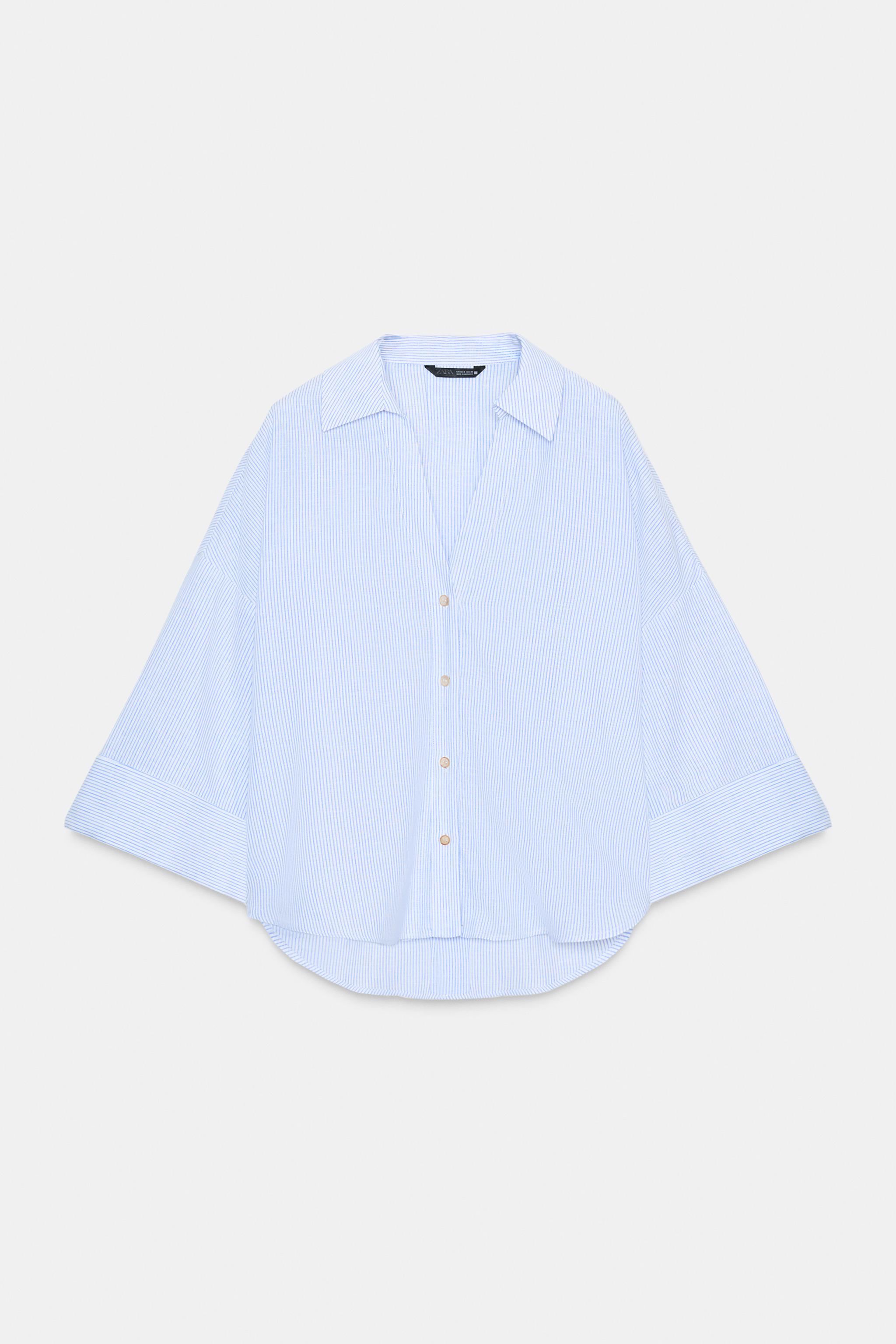 STRIPED LINEN BLEND SHIRT - Blue/White | ZARA South Africa