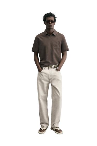 REGULAR FIT HEMP/COTTON POLO SHIRT - Brown by Zara