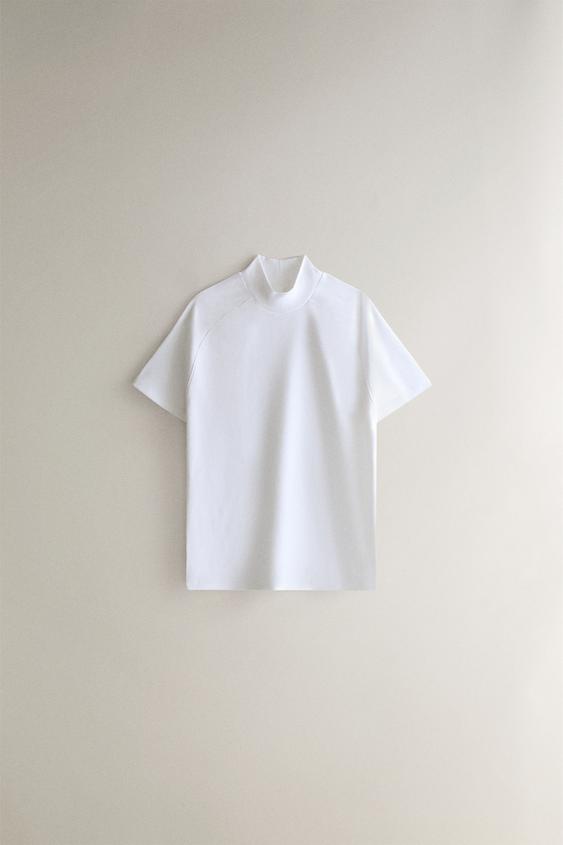 Zara COTTON HIGH-NECK T-SHIRT - White - Image 0