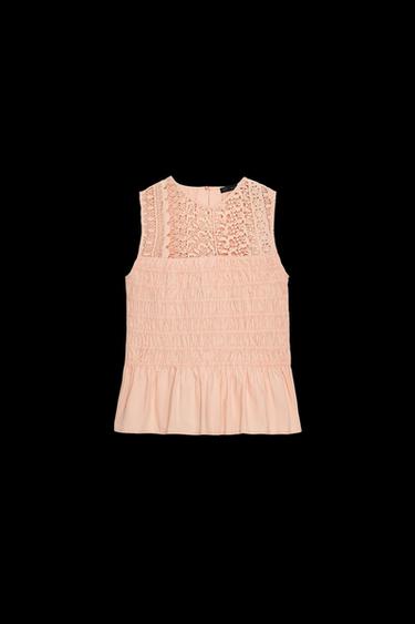 TOP MIT GUMMIZUG UND VOLANT - Mandarine von Zara - Bild 0