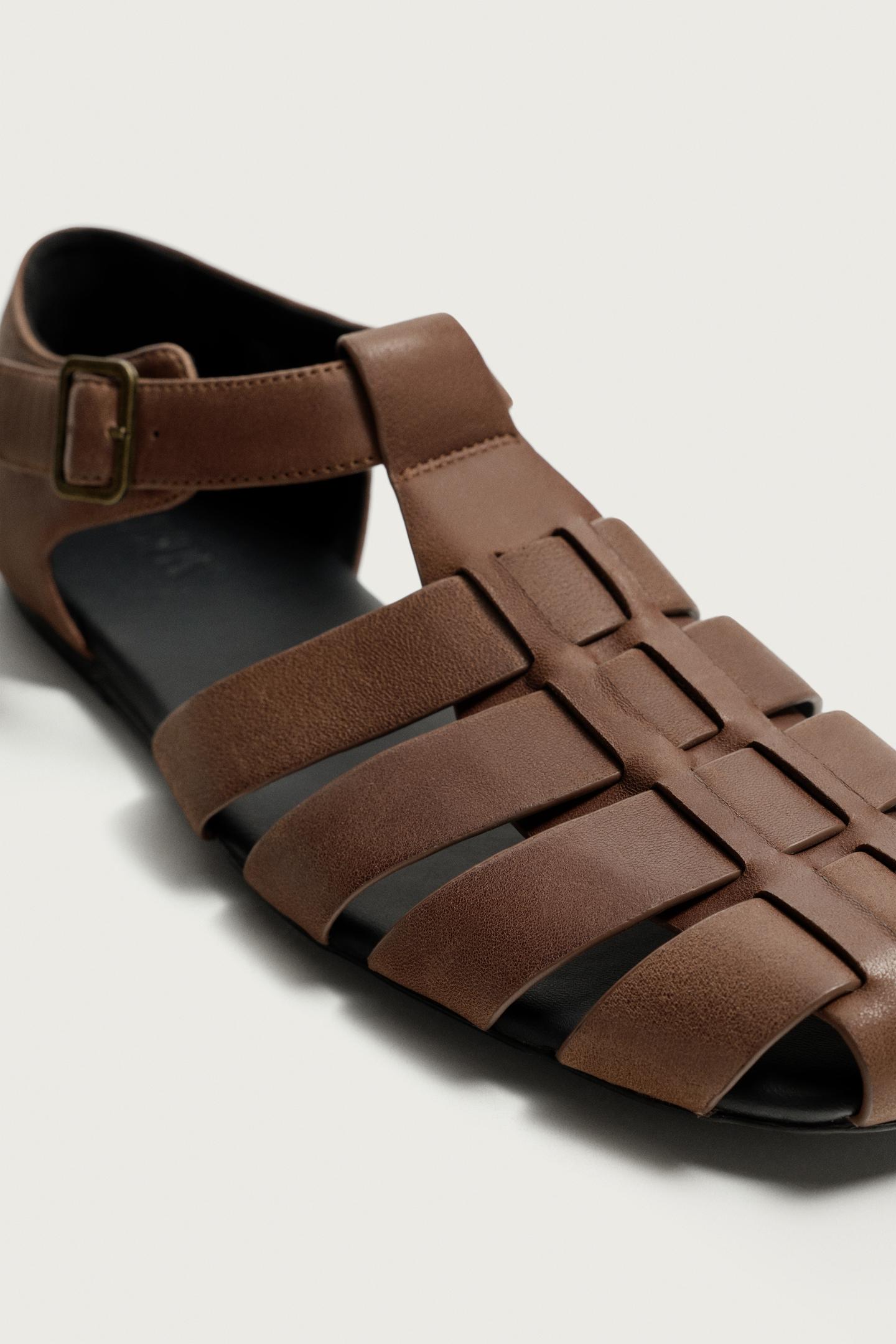 Сандалии Zara Leather Fisherman, цвет: Коричневый — фото 6