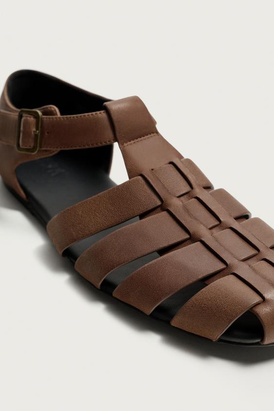 SANDALES STYLE PÊCHEUR EN CUIR - Marron de Zara - Image 6