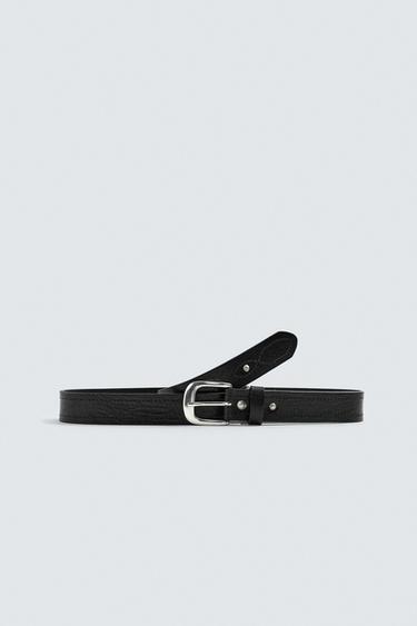 STUDDED LEATHER BELT - Black by Zara