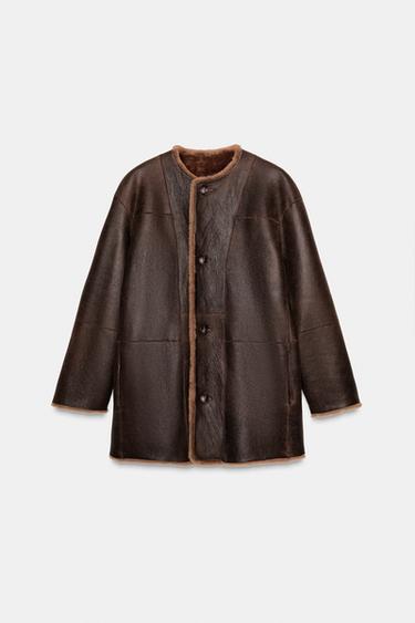 100% REVERSIBLE LEATHER COAT - Brown by Zara