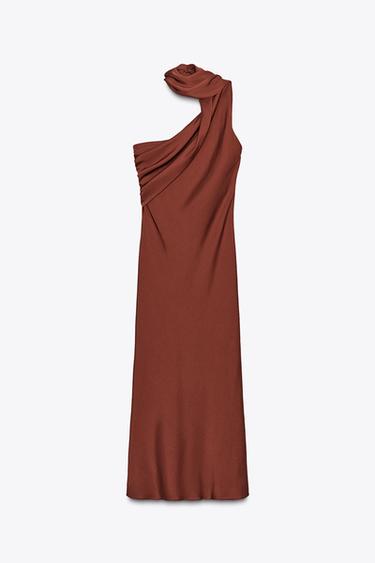ASYMMETRISCHES MIDI-KLEID MIT SCHAL - Braun von Zara