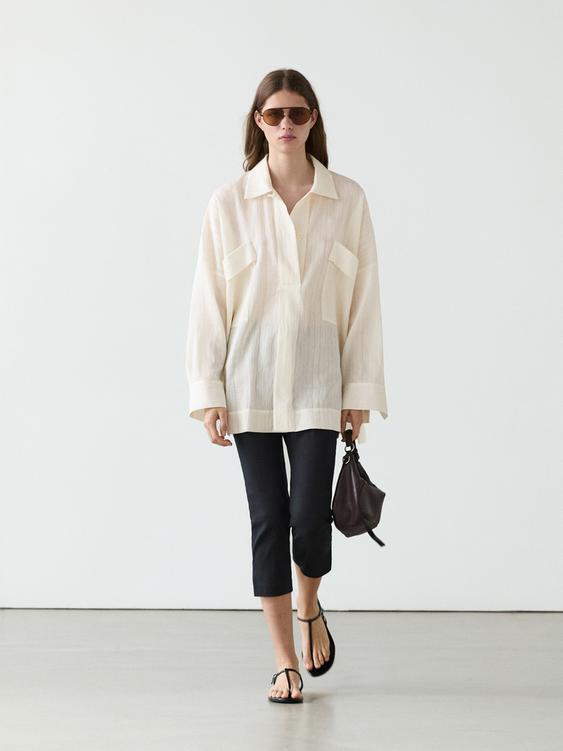 Flowing linen and cotton shirt with opening from Zara - $160