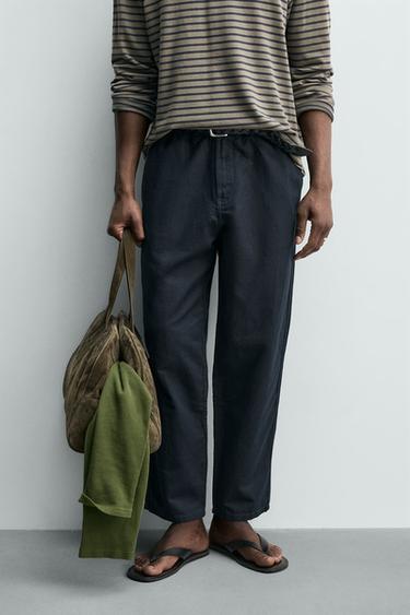 بنطلون منسدل بقصة مستقيمة - بحري الخاص بـ Zara