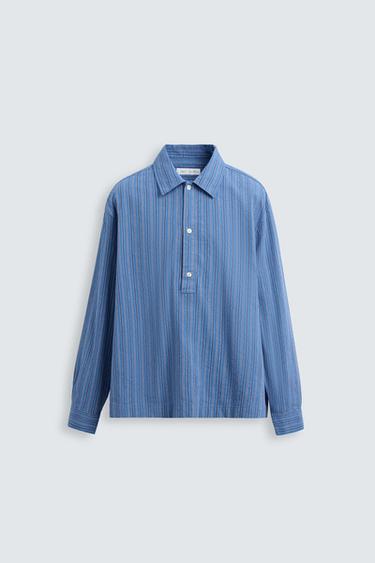 CAMISA POLO RAYAS - Azul de Zara