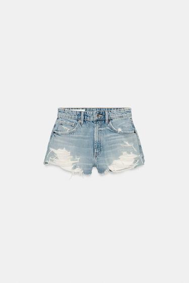 SHORT EN DENIM TRF TAILLE HAUTE DÉCHIRURES - Bleu de Zara - Image 4