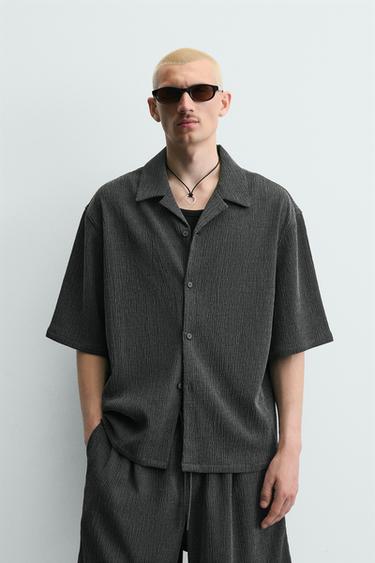 Zara TEXTURED RELAXED FIT SHIRT - Gray green