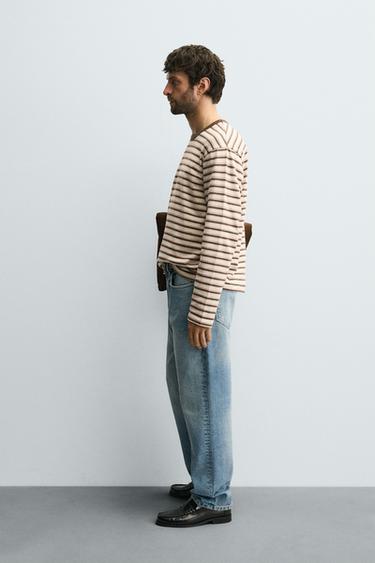 STRIPED JACQUARD T-SHIRT - Beige-brown by Zara - Image 3