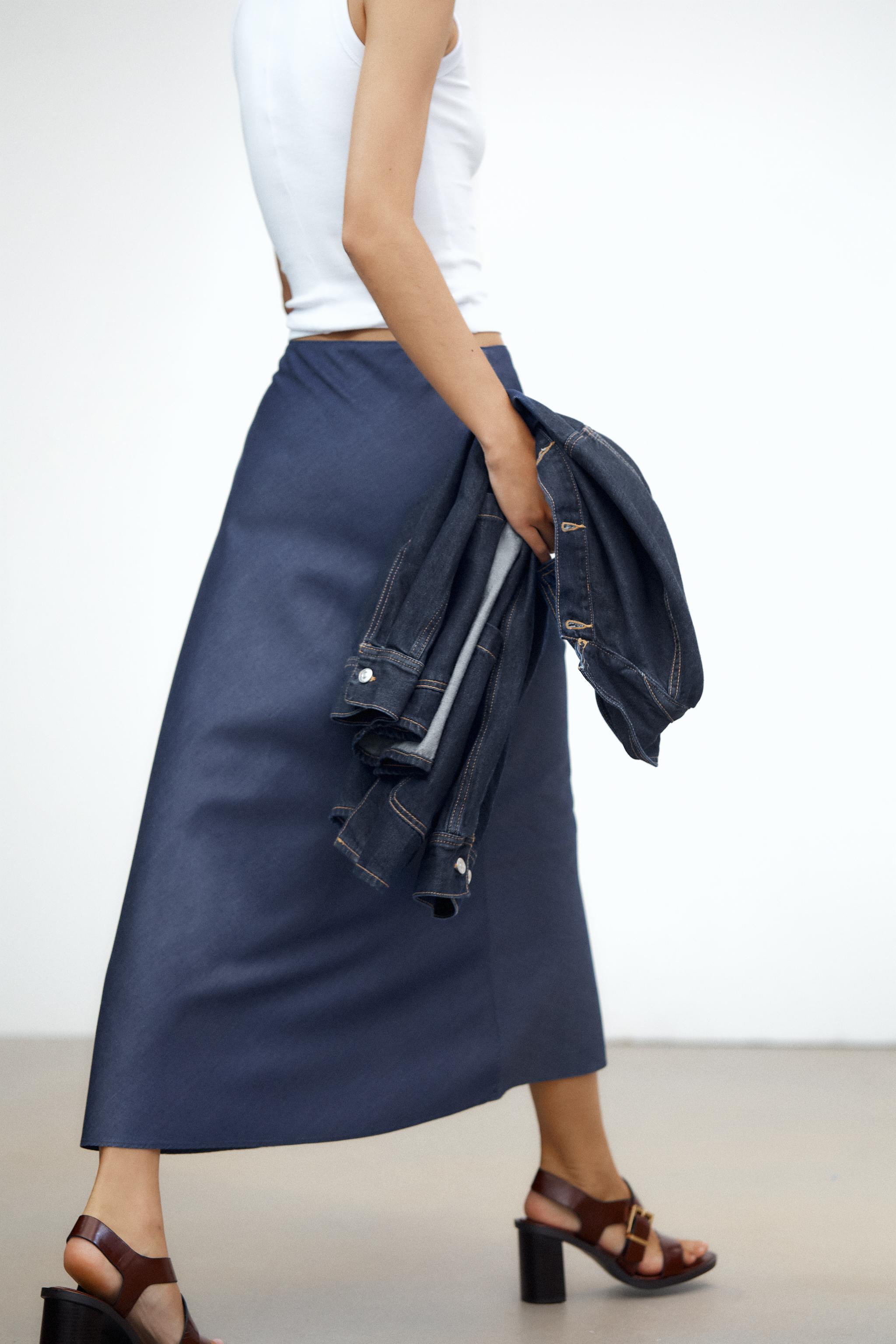 日本全国送料無料商品人気ランキング ミディ丈フルイドスカート - ダークインディゴブルー | ZARA スカート