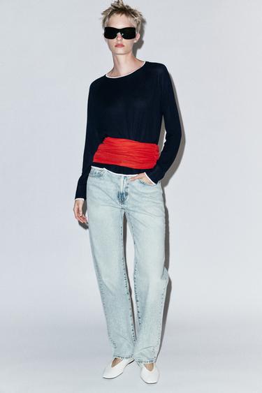 Zara DOUBLE-LAYER KNIT JUMPER - navy