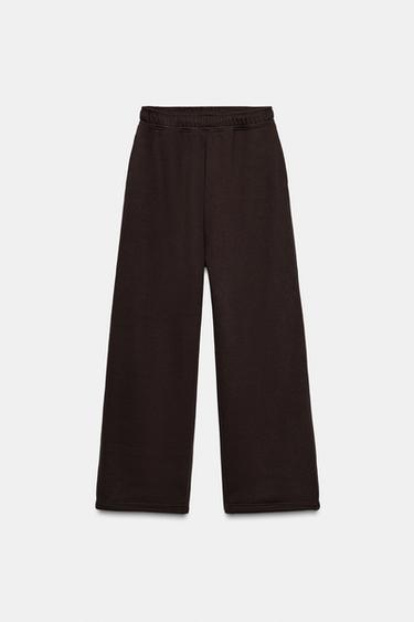 Zara BASIC STRAIGHT-LEG PLUSH PANTS WITH ADJUSTABLE CUFFS - Brown