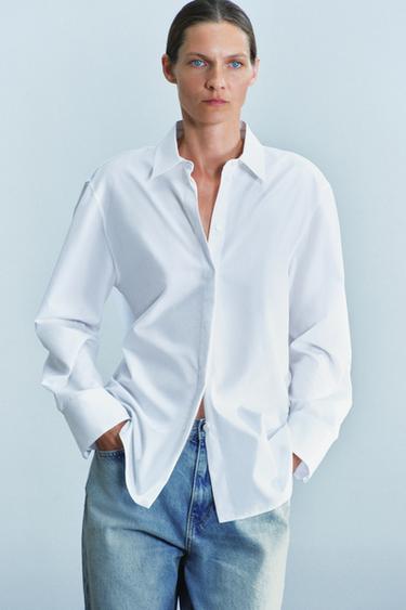 ZW COLLECTION SOLID POPLIN SHIRT — White 1