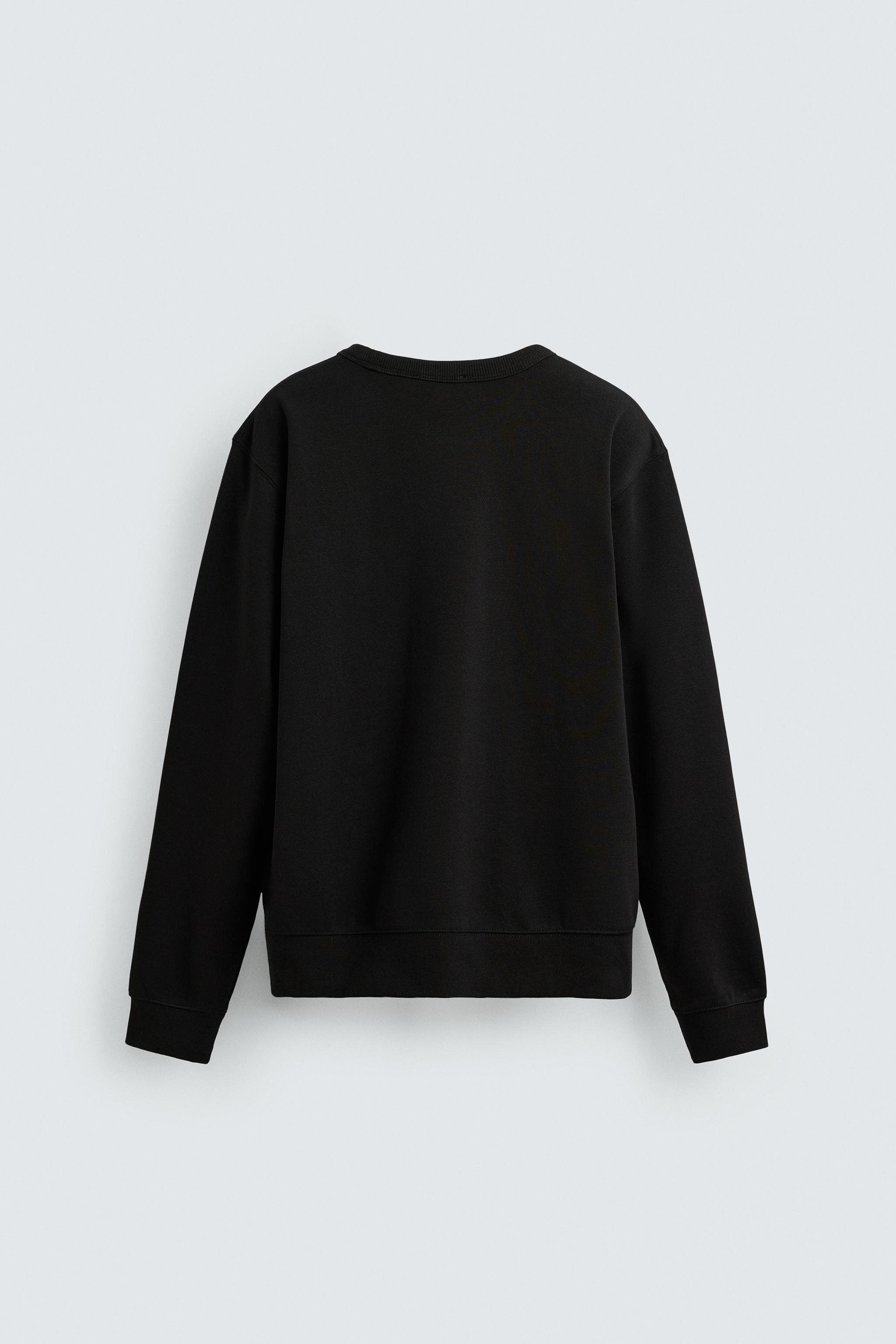 ★ZARA★ BASIC CREW NECK SWEATSHIRT EMBROIDERED TEXT SWEATSHIRT - Black | ZARA United States