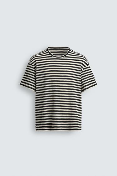 CAMISETA RELAXED FIT RAYAS - Crudo / Marino de Zara
