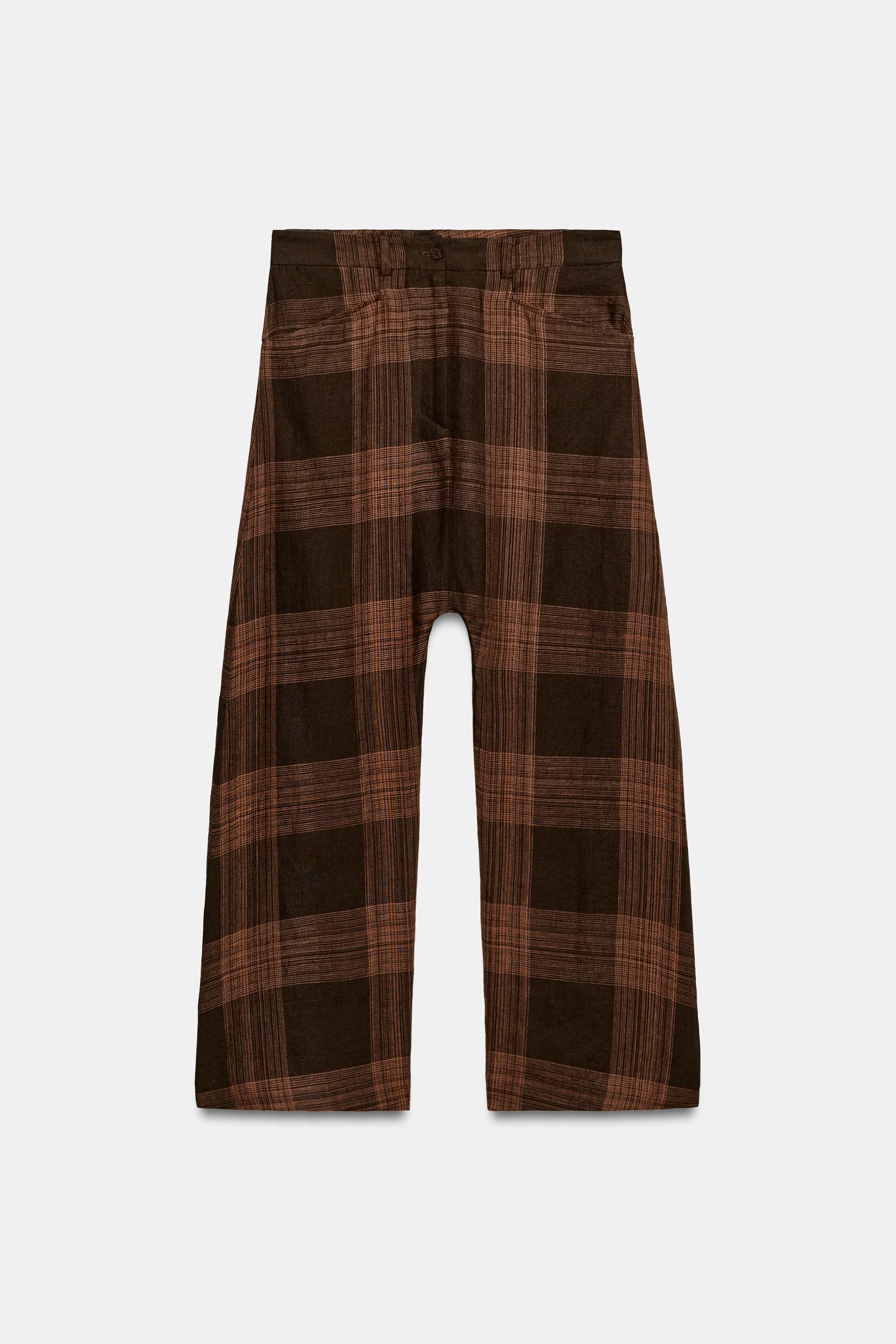 Женские брюки Zara ZW COLLECTION CHECKED LINEN TROUSERS — фото 4