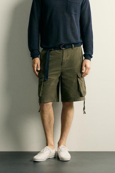 REGULAR FIT CARGO BERMUDA SHORTS WITH TABS - Khaki by Zara