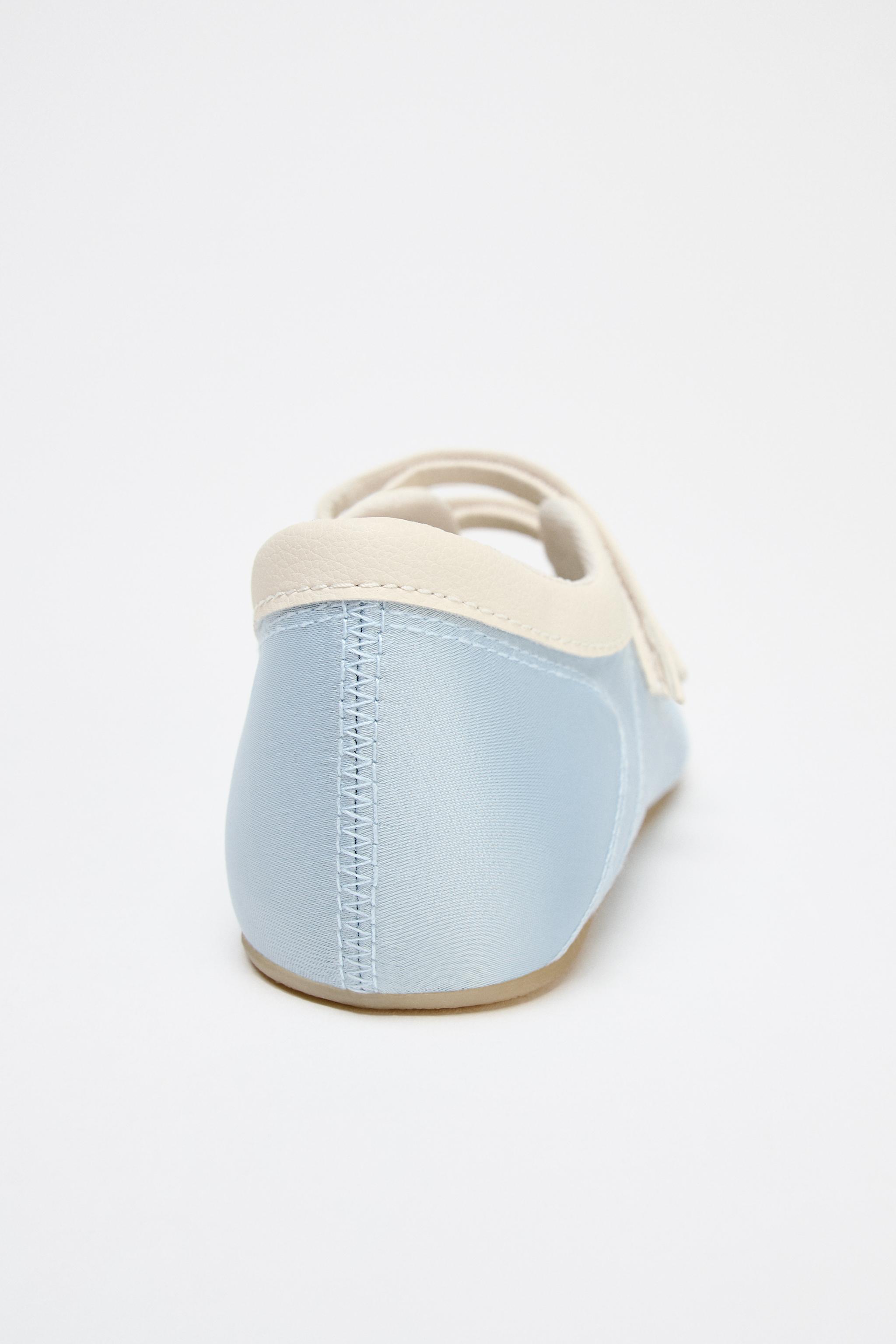 ZARA【NEW】SATIN EFFECT TOPSTITCHED BALLERINAS SATIN EFFECT TOPSTITCHED BALLERINA FLATS - Blue | ZARA