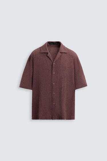 Zara WASHED TEXTURED SHIRT - Dark pink