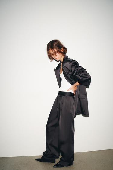 SATIN HIGH-WAIST PLEATED TROUSERS - Black by Zara - Image 3