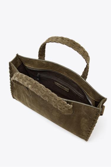 BRAIDED SPLIT SUEDE CITY BAG - Green by Zara - Image 6