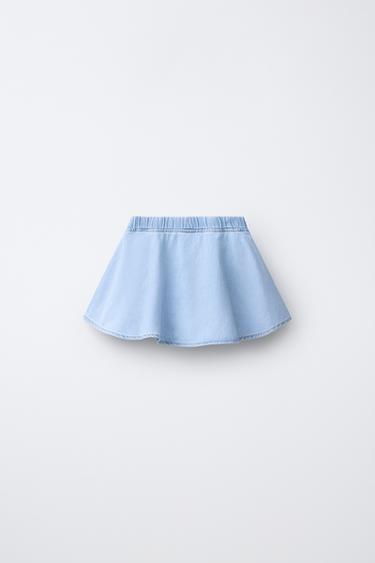 FLORAL DENIM BERMUDA SKIRT - Light blue by Zara - Image 1