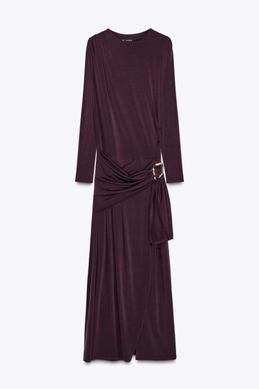 GOLD APPLIQUÉ MIDI DRESS - Wine by Zara