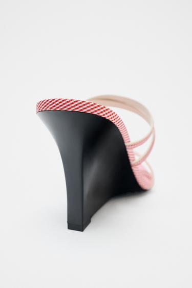 CHECK STRAPPY WEDGES - Red by Zara - Image 5