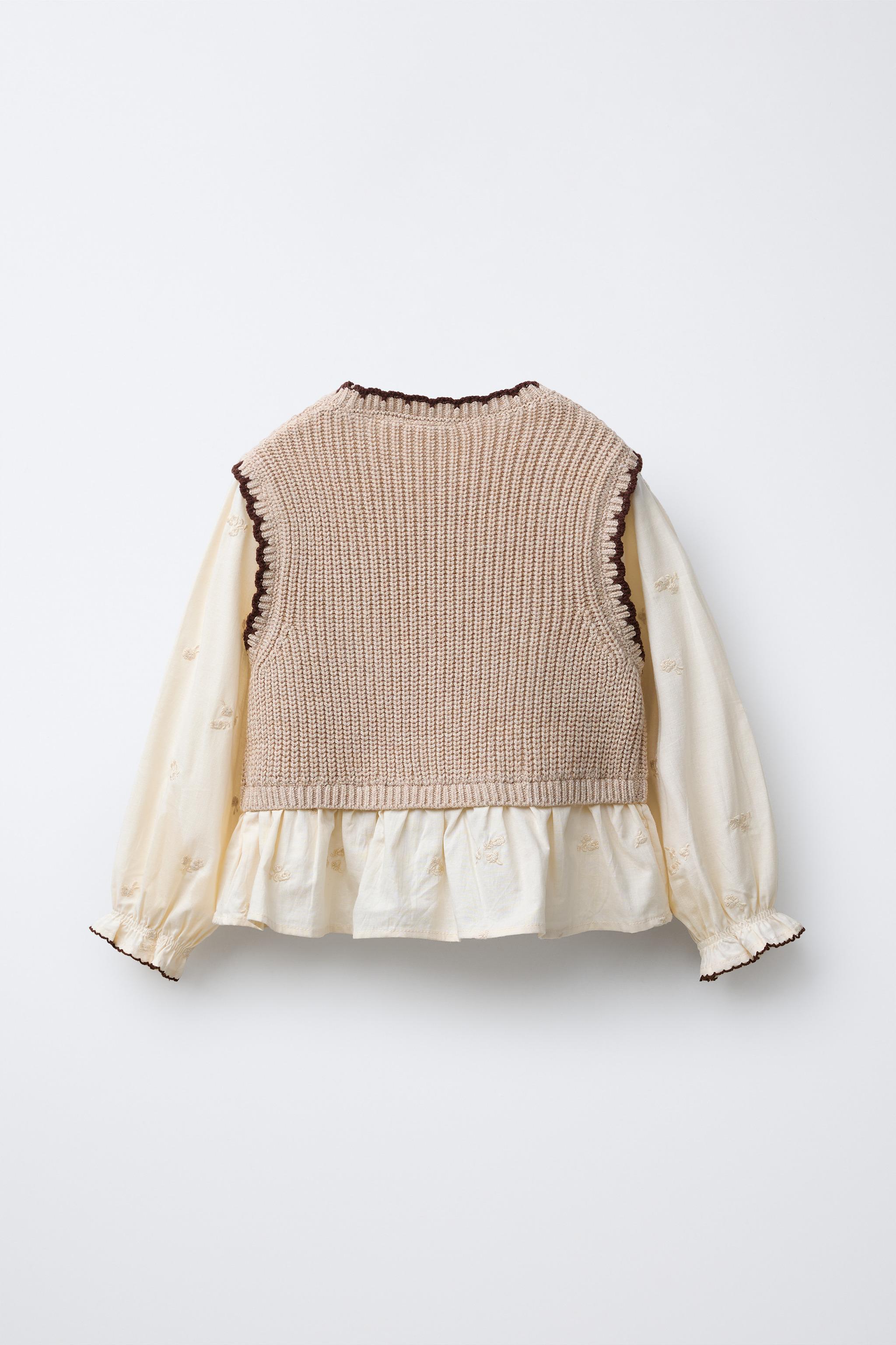 EMBROIDERED FLOWER SHIRT WITH KNIT VEST - Light beige | ZARA