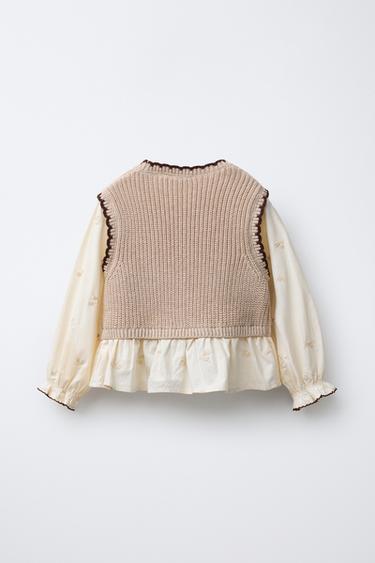 CHEMISE FLEURS BRODÉES AVEC CHALECO EN MAILLE - Beige clair de Zara - Image 1