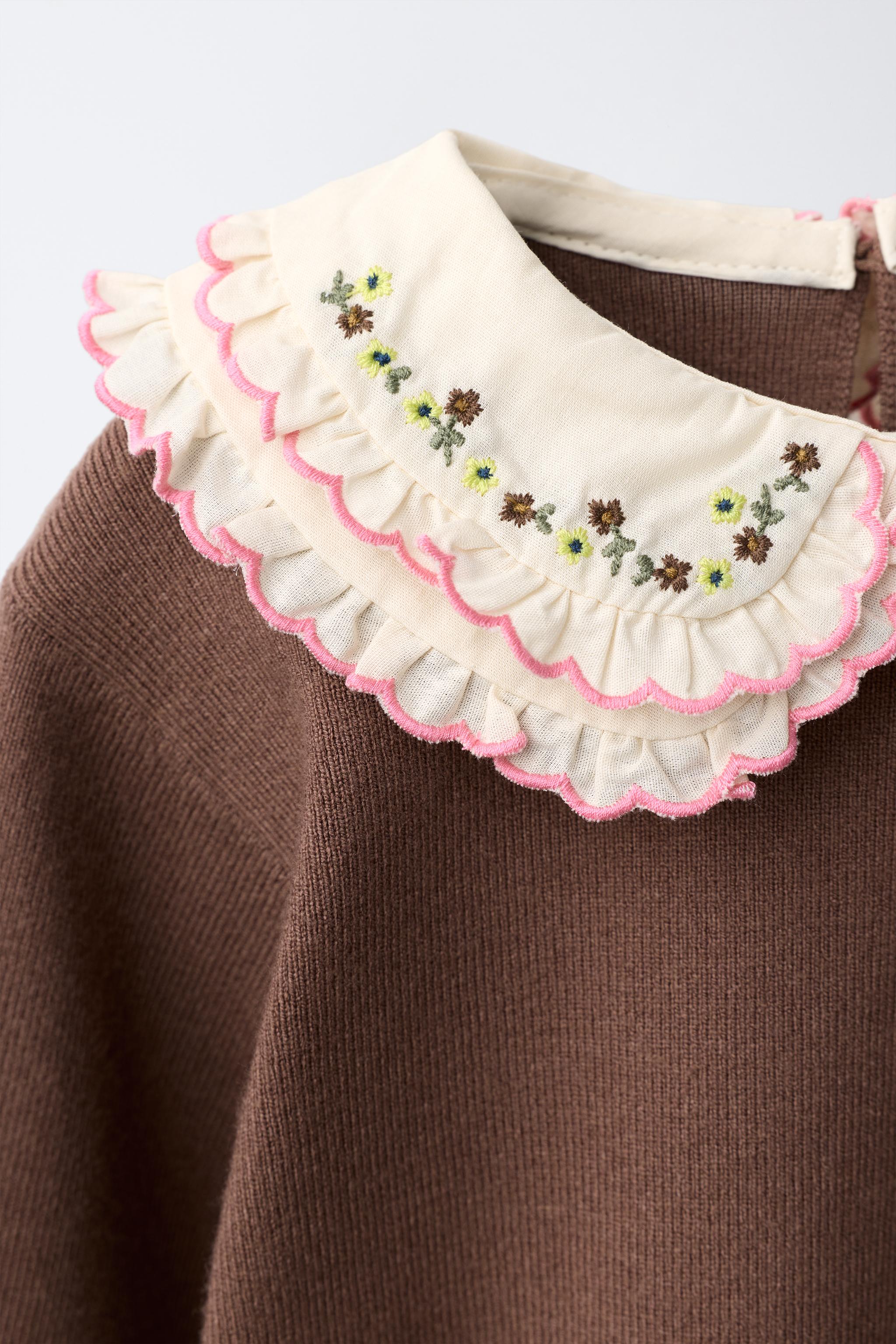 EMBROIDERED DOUBLE PETER PAN COLLAR KNIT JUMPER