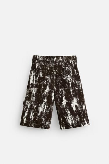 Zara TEXTURED PRINTED DENIM BERMUDA SHORTS - Brown