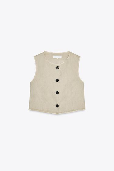 RUSTIC FRAYED WAISTCOAT WITH LINEN - Sand by Zara