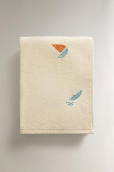 KIDS' BOAT VELOUR BEACH TOWEL - Cream by Zara - Image 0