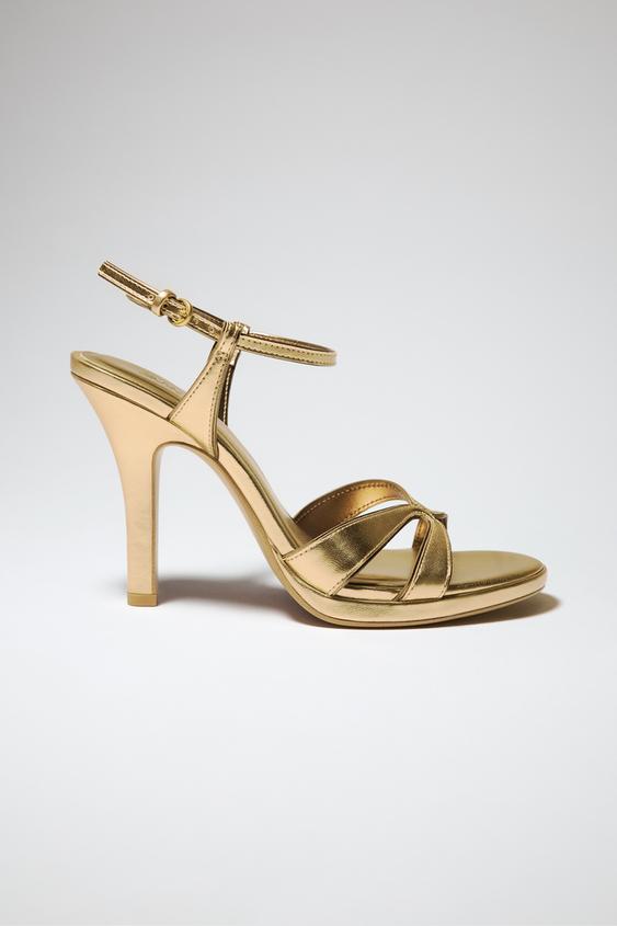 Zara Bershka Zara Heeled Denim Sandals Women´s Golden Sandals ZARA