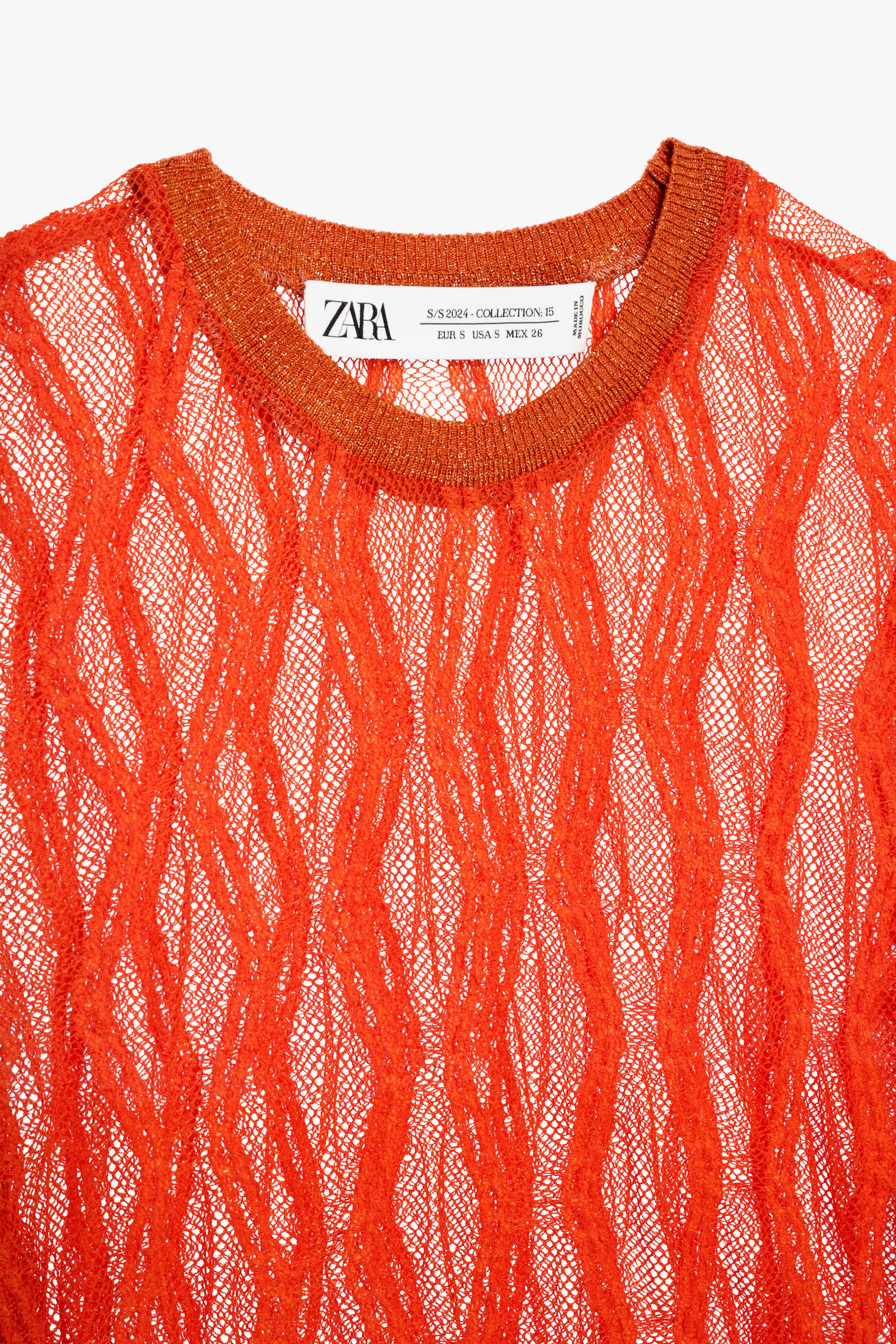 ZARA Ribbed knit cropped cardigan orange 3646/008