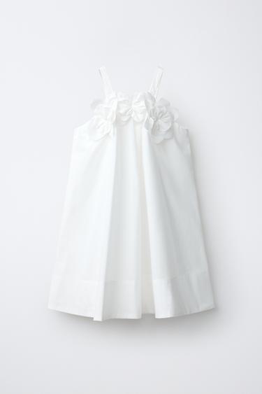 VESTIDO POPELÍN FLORES - Blanco de Zara - Imagen 0