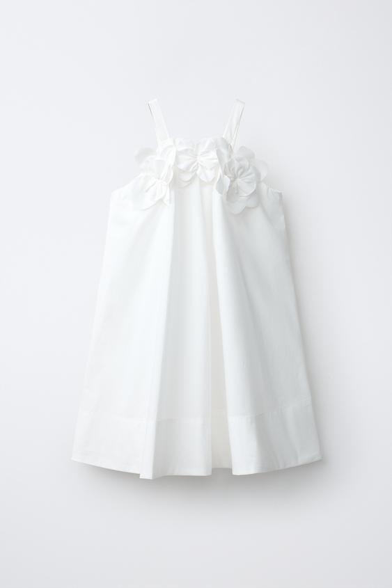 VESTIDO POPELÍN FLORES - Blanco de Zara - Imagen 0