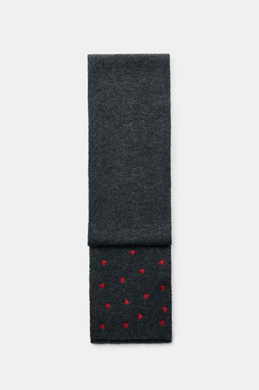 Zara KNIT SCARF WITH EMBROIDERED HEARTS - Gray