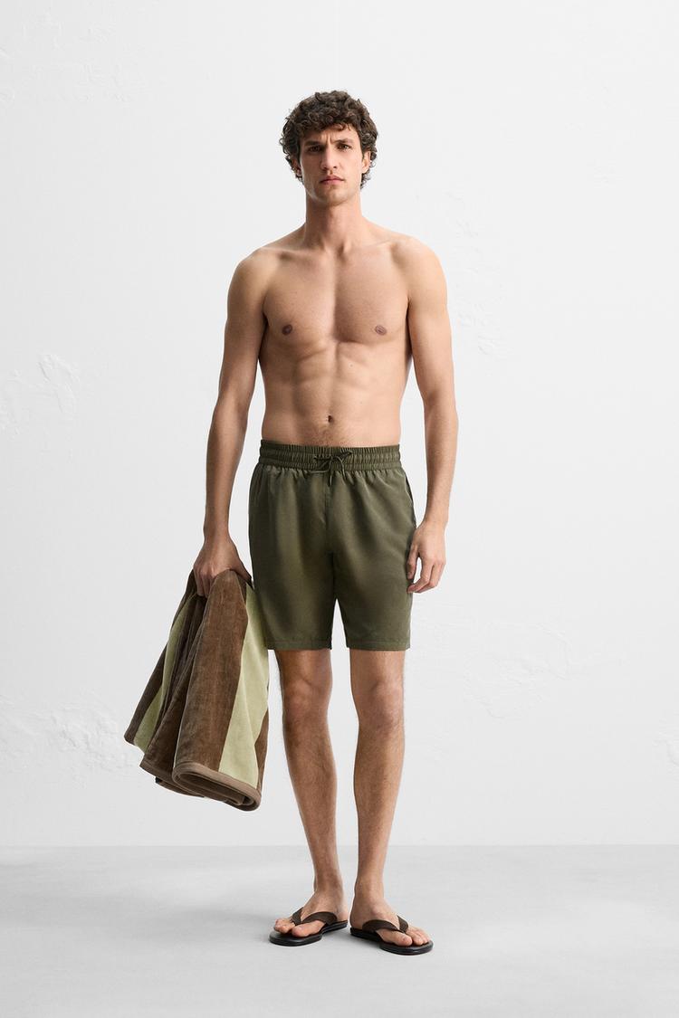 BASIC LONG SWIMMING TRUNKS Khaki ZARA South Africa