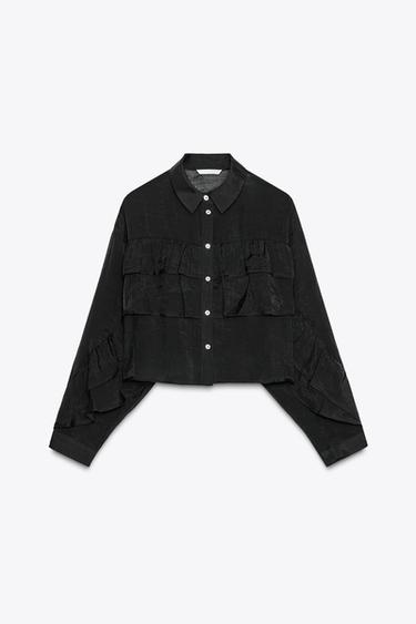 SHORT SEMI-SHEER SHIRT WITH RUFFLES - Black by Zara