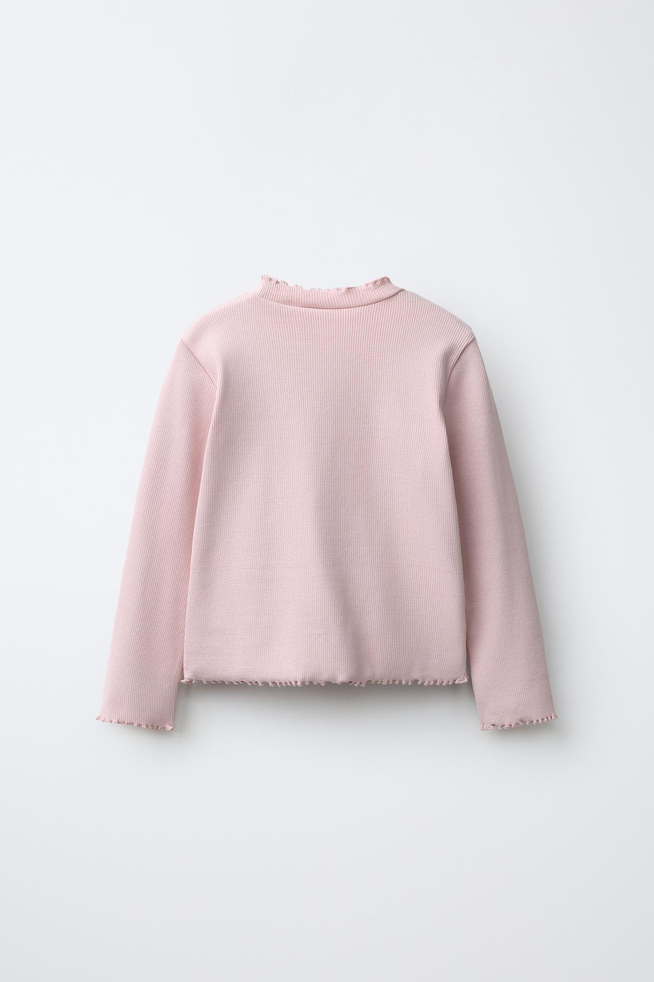 EMBROIDERED RIBBED T-SHIRT — Light pink