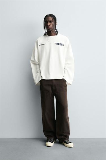 Zara COMBINED TEXT PRINT T-SHIRT - Oyster-white - Image 0