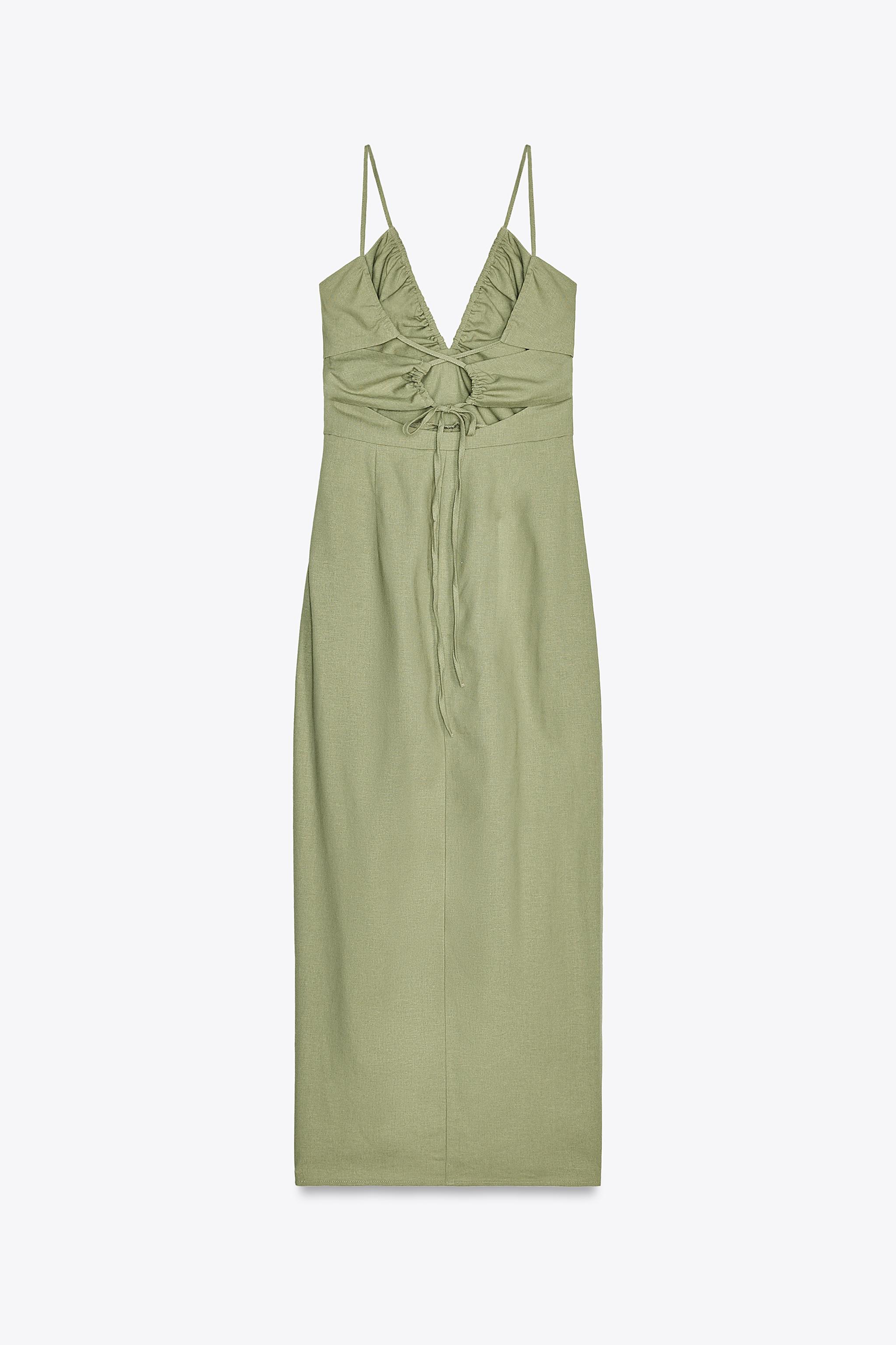 ZARA リネン地ミディ丈ワンピース 8372/068 リネン地ミディ丈ワンピース - ライトカーキ | ZARA Japan / 日本