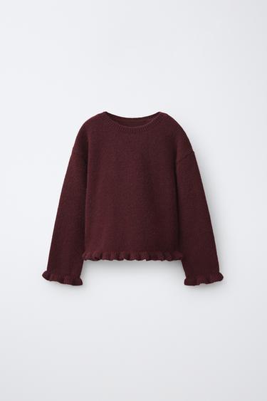 RUFFLE KNIT JUMPER - Burgundy by Zara