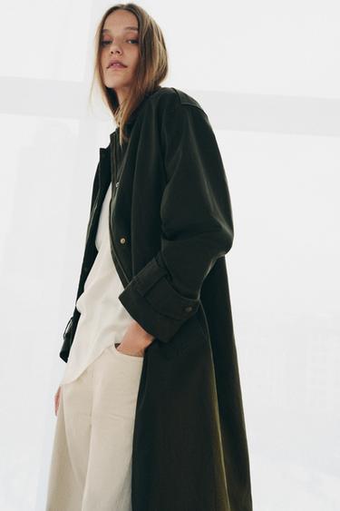 TRENCH COL CUIR CONTRASTANT ZW COLLECTION - Vert gris de Zara - Image 3