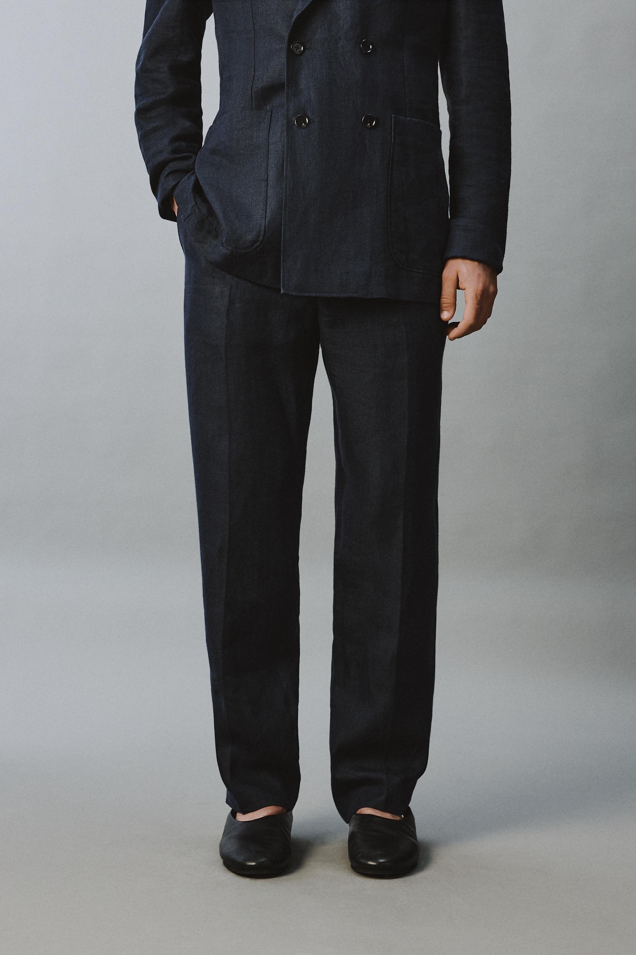 100% LINEN HERRINGBONE SUIT PANTS